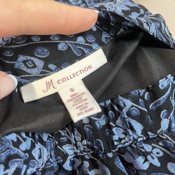 JM Collection Skirt size 16 Blue Black Floral Long A Line Sheer Modest Career - Picture 10 of 10